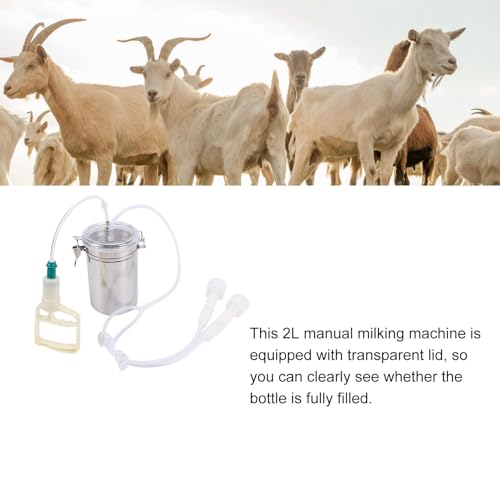 Goat Milking Machine, 2L Milk Machine Manual Goat Milker Stainless Steel Bottle Portable Milking Kit for Milk Plant Farm