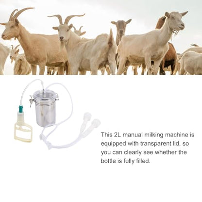 Goat Milking Machine, 2L Milk Machine Manual Goat Milker Stainless Steel Bottle Portable Milking Kit for Milk Plant Farm