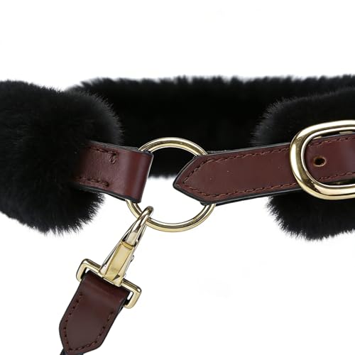 Genuine Wool Horse Halter Cover, 4 PCS Merino Sheepskin Horse Halter Set - color: Black