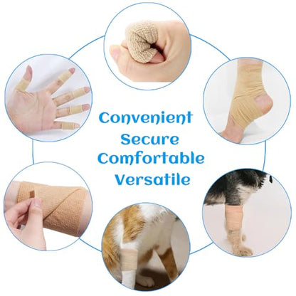36 Rolls Elastic Self Adhesive Bandage Wrap 2 Inch, Breathable Non Woven Cohesive Bandage, Vet Wrap for Dogs, Ankle Sprains Swelling Medical First Aid Tape, Sports Athletic Tape Brown - color: 2 Inch-36 Count Brown