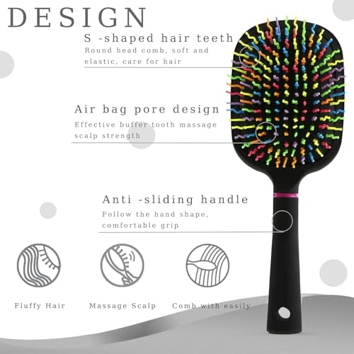 1000RB Rainbow Paddle Mane and Tail Brush Detangler Plastic Forky Comb for Horses