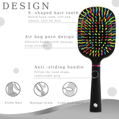 1000RB Rainbow Paddle Mane and Tail Brush Detangler Plastic Forky Comb for Horses