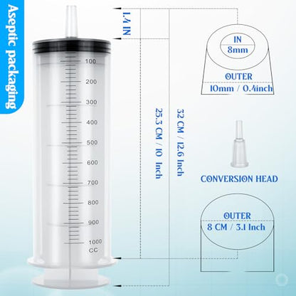 1000ml/cc Syringes with Tube 40 Inch Handy Plastic Tubing and Adapter Tip - size: 1000ML/CC
