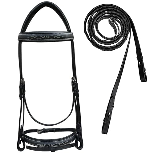 Majestic Ally Fancy Stitched Padded Bridle – Crown, Browband & Noseband – Removable Flash & Laced Reins Full - color: Black