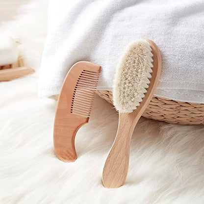 MYZI Baby Hair Brush Set – Baby Brush and Comb Set Newborn, Baby Comb and Brush Set Boy and Girl, Newborn Hair Brush and Newborn Comb - Baby Gift Set - color: Cream