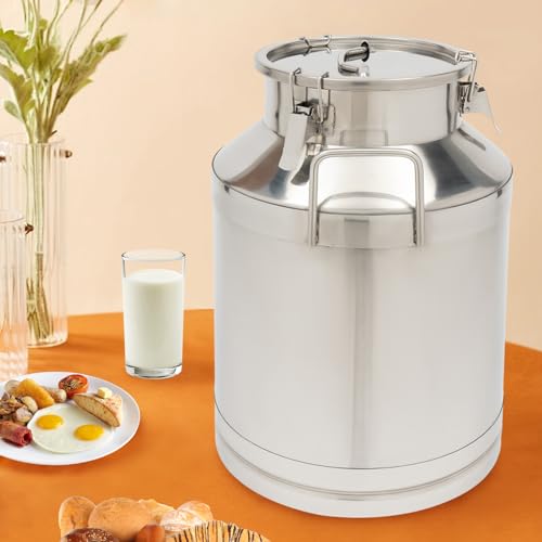 Milk Bucket 50L/13gal Stainless Steel Milk Transport Barrel with Lid, Heavy Duty Milk Jugs with 3 Sealing Clips and 2 Sturdy Handles for Oil, Milk, Coffee, Wine, Tea, Honey - size: 50L