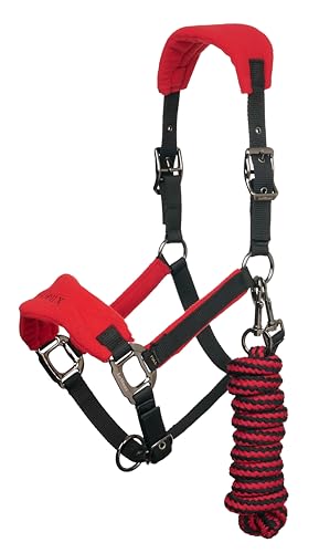 LeMieux Vogue Fleece Headcollar - Halter & Leadrope - Extra Padding, Adjustable at Curb and Poll Strap - color: Chilli, size: full