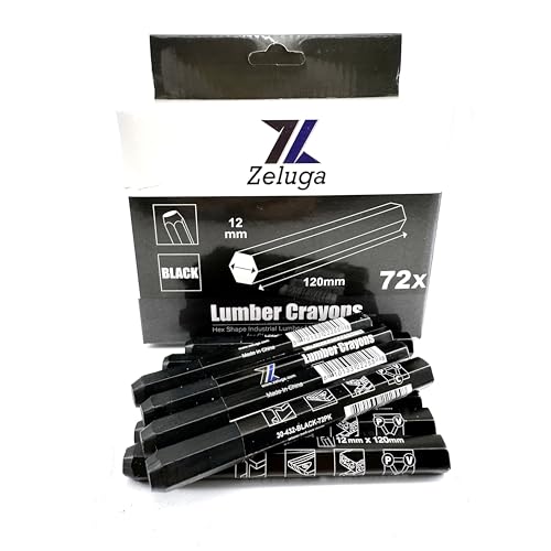 Zeluga 4.7in. x 0.47in. Hex Shape Industrial Lumber Marking Crayons for Clear and Permanent Markings, Black 72 Pack - color: Black, size: 1 Count (Pack of 72)