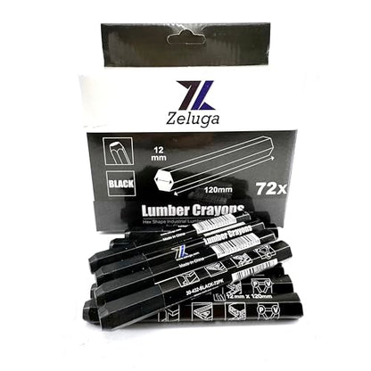 Zeluga 4.7in. x 0.47in. Hex Shape Industrial Lumber Marking Crayons for Clear and Permanent Markings, Black 72 Pack - color: Black, size: 1 Count (Pack of 72)