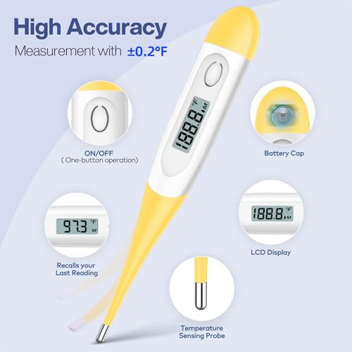 Boncare Digital Thermometer for Adults, Kids & Babies, Yellow - color: Yellow