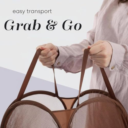 Handy Laundry Collapsible Mesh Pop Up Laundry Hamper with Side Pocket - color: Brown, 1-PACK