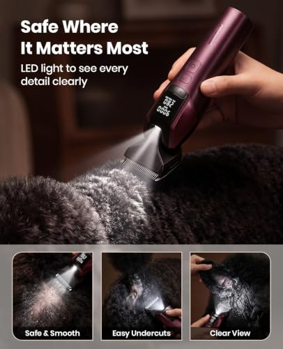 oneisall Professional Dog Clippers for Grooming Thick Hair, 9000RPM 5 Speed - color: Red
