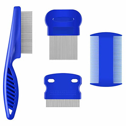 4 Pack Flea Lice Comb, Stainless Steel Dog Cat Grooming Combs with Rounded Teeth, Double Sided Professional Pet Tear Stain Remover, Dematting Tool for Small, Medium & Large Pets - size: Large