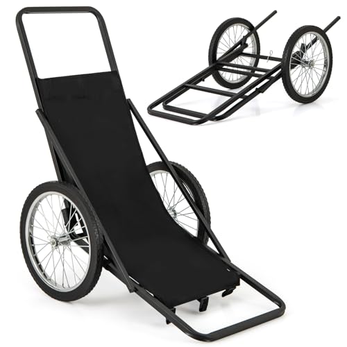 Goplus Folding Deer Cart with Polyester Liner, 550 LBS Heavy-Duty Hunting Game Hauler with 20" Rubber Wheels, Ergonomic Handle, Utility Gear Dolly Cart for Hunting Fishing Hiking - style: 29" x 48" x 47"