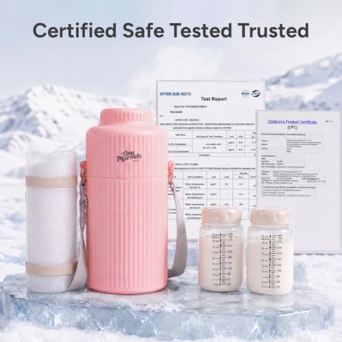 Portable Breast Milk Cooler 22oz Large Capacity with 2-Bottle for Outdoor - color: Pink
