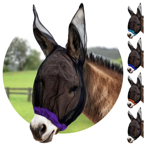 Donkey Fly Mask with Long Ears - (Purple) Mini Donkey Fly Mask with Ears Protection from Insects and Bugs, Soft Mesh Fabric with Adjustable Fastener, Flymask for Donkeys Made in USA - color: Purple, size: Mini Donkey