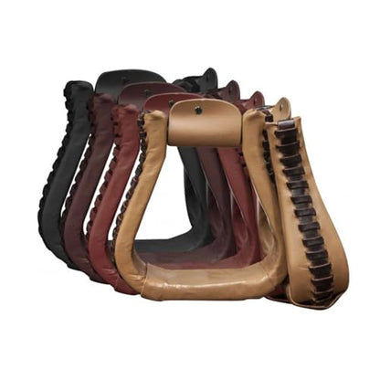 Showman Leather Covered Western Stirrups - color: Light Brown
