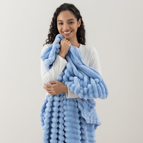 Berkshire Ribbed VelvetLoft® Throw – 330gsm Medium Weight Plush, Extra Soft & Warm Plush Throw Blanket for Bedroom, Couch, Travel – Durable & Easy Care(Blue Moment, Throw Size 50" x 60") - color: Blue Moment, size: Throw (50 in x 60 in)