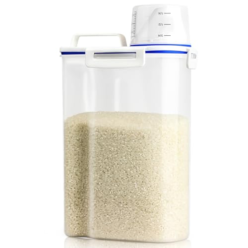 Viretec Rice Storage Container, 3 to 5Lbs Dry Food Airtight Container, Pet Dog Cat Food Canister, BPA Free Clear Plastic Kitchen and Pantry Organization Bin for Oatmeal, Grain, Cereal, Pasta, Flour - color: 3L/White