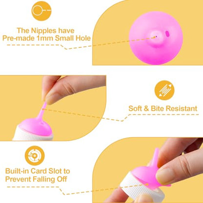 Kitten Nursing Nipple with Syringe, Wide Mouth Angled Puppy Feeding Bottles, with Ventilation Valve Resistant Tearing for Puppies, Kittens, Rabbit, Small Wildlife (M Nipple,Pink) - color: Pink, size: Model 2