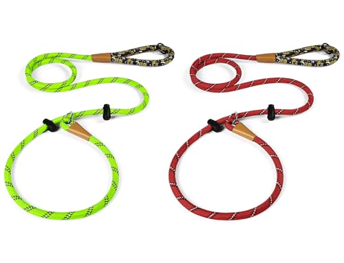 lynxking Dog Leash 3/8in x 6ft Slip Lead Reflective Green and red, 2 Pack
