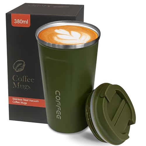Insulated Travel Coffee Mug, Stainless Steel Coffee Cup with Leakproof Lid - color: 2nd-Green, size: 12 Ounces