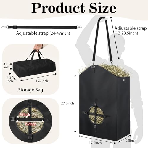 Hay Bags for Goats, 27.5" x 17.5" x 9.8" Hay Feeder, Plastic Release Buckle - color: 1 Pc without storage bag