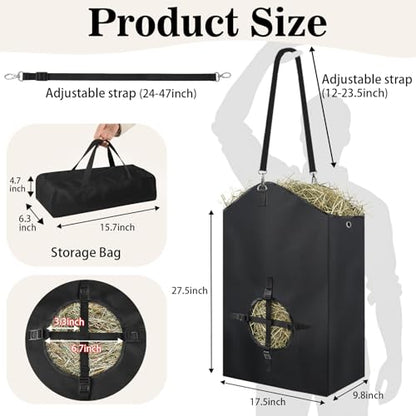 Hay Bags for Goats, 27.5" x 17.5" x 9.8" Hay Feeder, Plastic Release Buckle - color: 1 Pc without storage bag