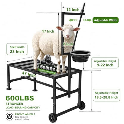 Goat Milking Stand with Wheels and Feed Bin Heavy Duty Steel Black - color: Black, size: With Wheels-47*23Inch