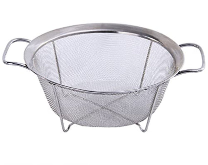 AJIODA Stainless Steel Mesh Colander Strainer Basket, 4 Quart Fine Mesh Net Colander with Heavy Duty Handles & Wide Rim & Resting Feet for Strain, Drain, Rinse, Fry, Steam or Cook Vegetables & Pasta - size: 4 Quart