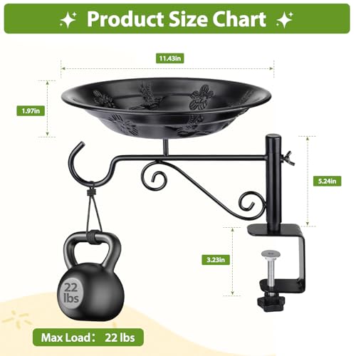 Balcony Bird Feeder, Bird Bath with Plant Hook for Outdoors, Black - style: 1 Tray with Hook