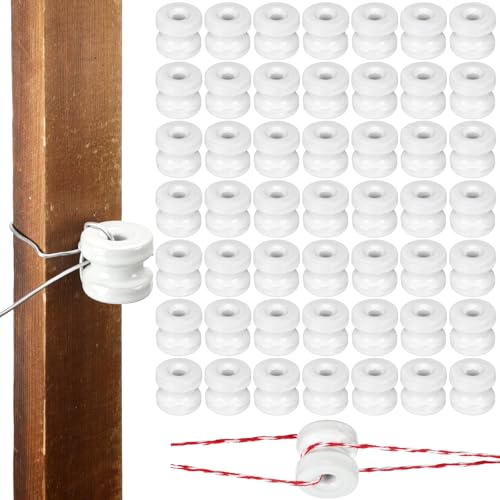 SiliFine 50 Pcs Ceramic Fence Insulators, Electric Wood Post White