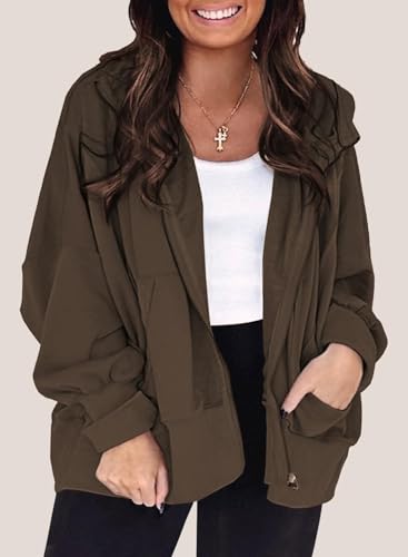 Eytino Women Plus Size Zip Up Hoodie Long Sleeve Oversized Sweatshirts - color: Brown, size: 2X