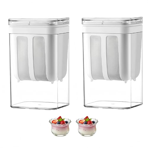 2Packs Yogurt Strainer—「1.9QT*2/0.475GAL*2 Total」 & 「0.9QT*2/0.23GAL*2 Filter」, Yogurt Strainer Greek Yogurt Strainer Yogurt Press, BPA-Free PP Strainer for Whey Separation（Total1.9QT*2) - color: 1.9Quarts*2-White
