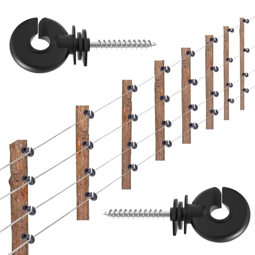 NQN 500 Pcs Black Electric Fence Insulator Screw-in Insulator Fence Ring Post Wood Post Insulator and 2 Pc Free Insulator Socket Tool (Grid System Accessories for Animal Husbandry Electronic)