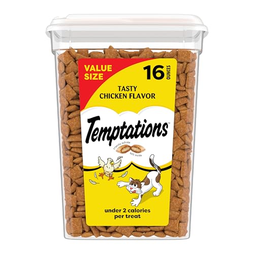 Temptations Classic Crunchy and Soft Cat Treats, Tasty Chicken, 16 oz | Under 2 calories per treat, crunchy outside & soft inside, resealable tub, 100% complete & balanced for adult cats - size: 1 Pound (Pack of 1)