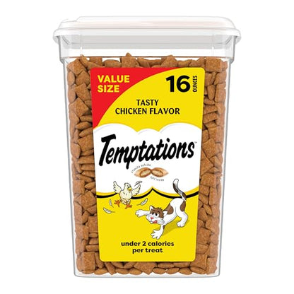 Temptations Classic Crunchy and Soft Cat Treats, Tasty Chicken, 16 oz | Under 2 calories per treat, crunchy outside & soft inside, resealable tub, 100% complete & balanced for adult cats - size: 1 Pound (Pack of 1)