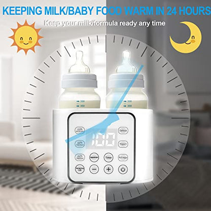 Baby Bottle Warmer 9-in-1 Multifuntion Breast Milk Warmer, Fast Baby Food Heater and Defrost Warmer with Timer for Twins, LCD Display Accurate Temperature Adjustment, 24H Constant Mode - color: Bright White