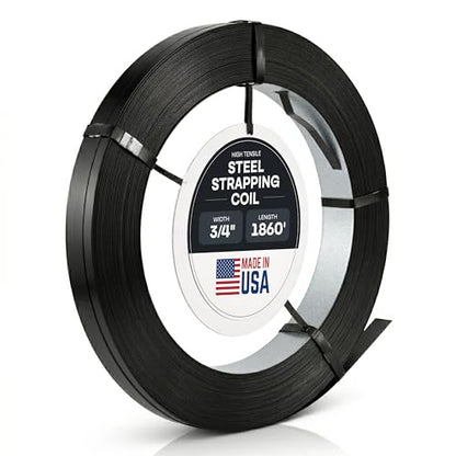 IDL Packaging 3/4" x .020" x 1860' Regular-Duty Steel Strapping Coil (1770 lbs Break Strength) - Painted and Waxed - Superior Cut-Resistance - Metal Straps for Pallet Banding, Extra-Heavyweight Loads - size: 3/4W" x 1860L'
