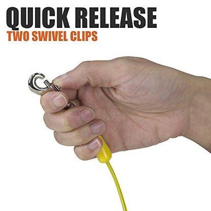 BV Dog Tie Out Cable 25 Feet - Heavy Duty Dog Lead Up to 35 Pounds - Reflective & Rust-Free with Quick Release Swivel Clips & 360° Rotating Clasp - Tangle-Free Dogs Runner for Yard (Yellow, Single) - color: 35lbs/ 25ft/ Yellow, style: Single