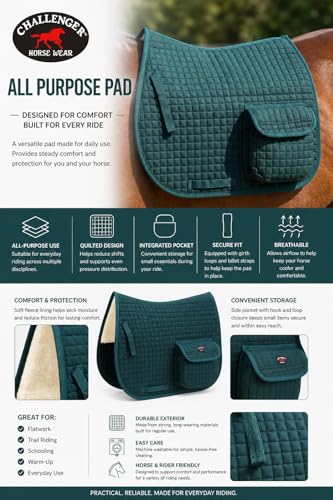 Horse English Quilted Faux Fur All-Purpose Saddle Pad Pockets 72152 - color: Hunter Green