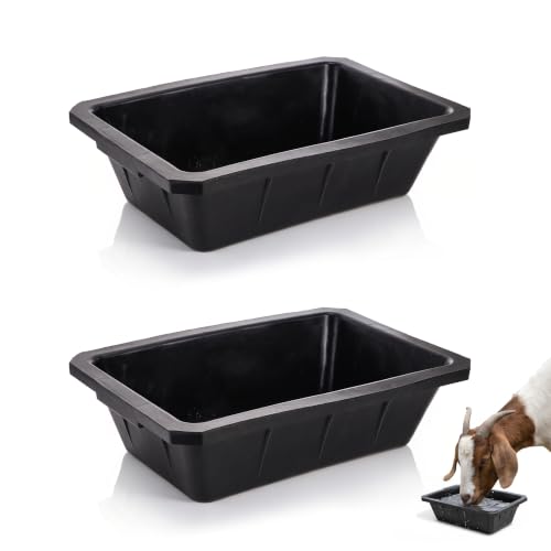 Cididu 2 Pack Rubber Feeder Pan, 10 Quart Large Horse Trough Feeder Bucket, Heavy Duty 2.5 Gallon Chicken Dust Bath Tub Water Bowl for Pig Goat Dog Cat Farm Livestock Animal Feeding, Rectangular