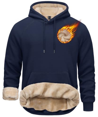 TACVASEN Men's Sherpa Hoodies Midweight Fleece Winter Thermal Sweatshirts - color: 03 Navy, size: Small