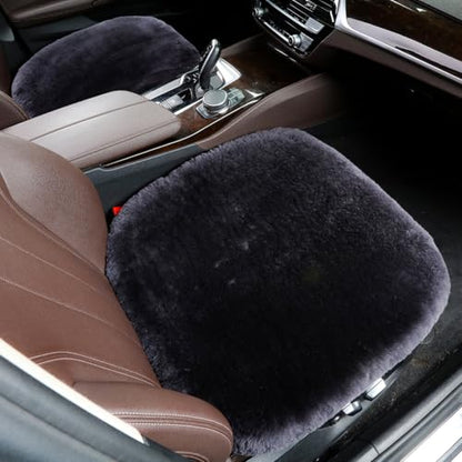 OGLAND 2 Pack Fuzzy Sheepskin Car Seat Covers for Soft Fur Wool Cushions - color: Carbon Black