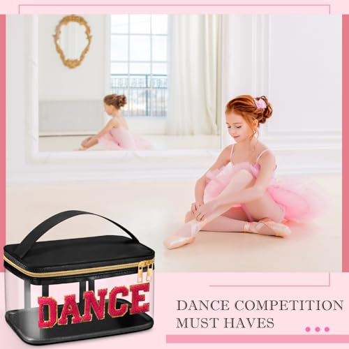Geetery Medicine Pill Bag Clear Cosmetic Makeup Bag with Zipper Black | Transparent PVC with Nylon Trim, Chenille Dance Patch, Portable Travel Organizer for Pills Cosmetics, Gold Zipper - color: Black, style: Dance