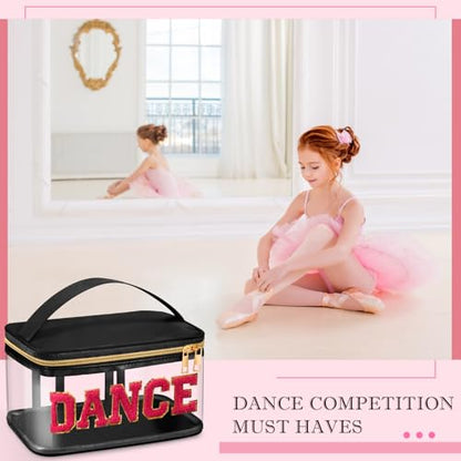 Geetery Medicine Pill Bag Clear Cosmetic Makeup Bag with Zipper Black | Transparent PVC with Nylon Trim, Chenille Dance Patch, Portable Travel Organizer for Pills Cosmetics, Gold Zipper - color: Black, style: Dance