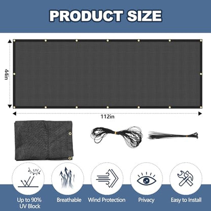 112 x 44 Inches Horses Stall Guard with Grommets and Ties Stall Panel Screen Heavy Duty Mesh Shade Net Cover Privacy Screen for Horse Stall Porch Deck Patio Backyard Outdoor Blockage - size: 112 x 44 Inches