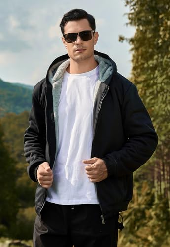LBL Leading the Better Life Men's Pullover Winter Jackets Hooed Fleece Hoodies Sweatshirt Wool Warm Thick Coats - color: Black, size: Medium