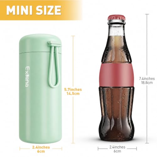 Exllena 8 oz Water Bottles Made of 304 Stainless Steel, Small Water Bottles Double Wall Vacuum Insulation for Hot&Cold Drinks, Water Bottle Purse with Carry Handle - 100% Leakproof(Mint) - color: Mint, size: 8.5 Ounces