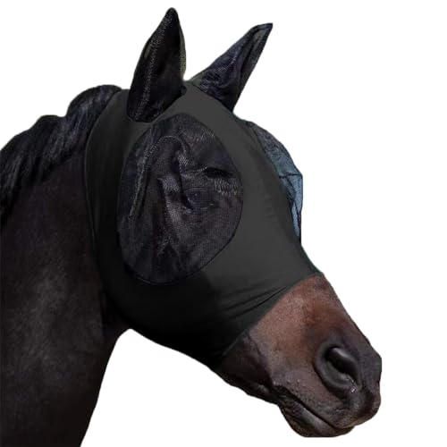 Horse Fly Mask with Ears, Comfortable Fit Stretch Fabric with UV Protection Soft on Skin Breathability for Medium Size Horses, 13hh-15hh (Black) - color: Black